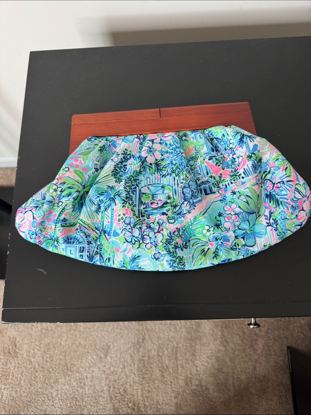 Lilly Pulitzer Turquoise Pink Blue Floral Clutch with Gold Medallion - Picture 3 of 6